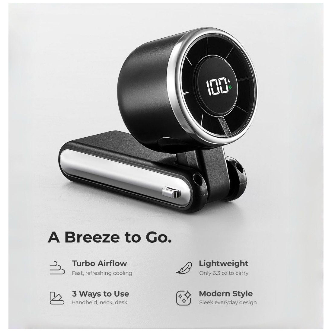 Ventilateur pivotant a 180 ° 2400 Mah Air Flex - Noir