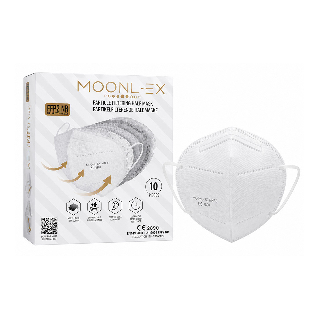 Masques FFP2 NR MOONLEX blancs – Boîte de 10