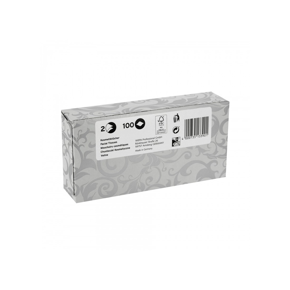 Mouchoirs cosmétiques 2 pl. pure ouate blanc Boite de 100 Ct 40