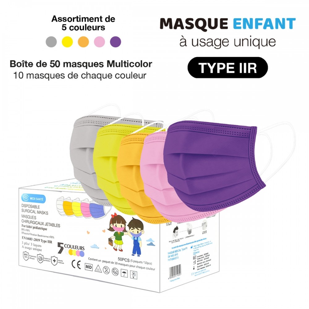 Boite de 50 Masques Enfant Chirurgicaux Type II R - Motif Ecole