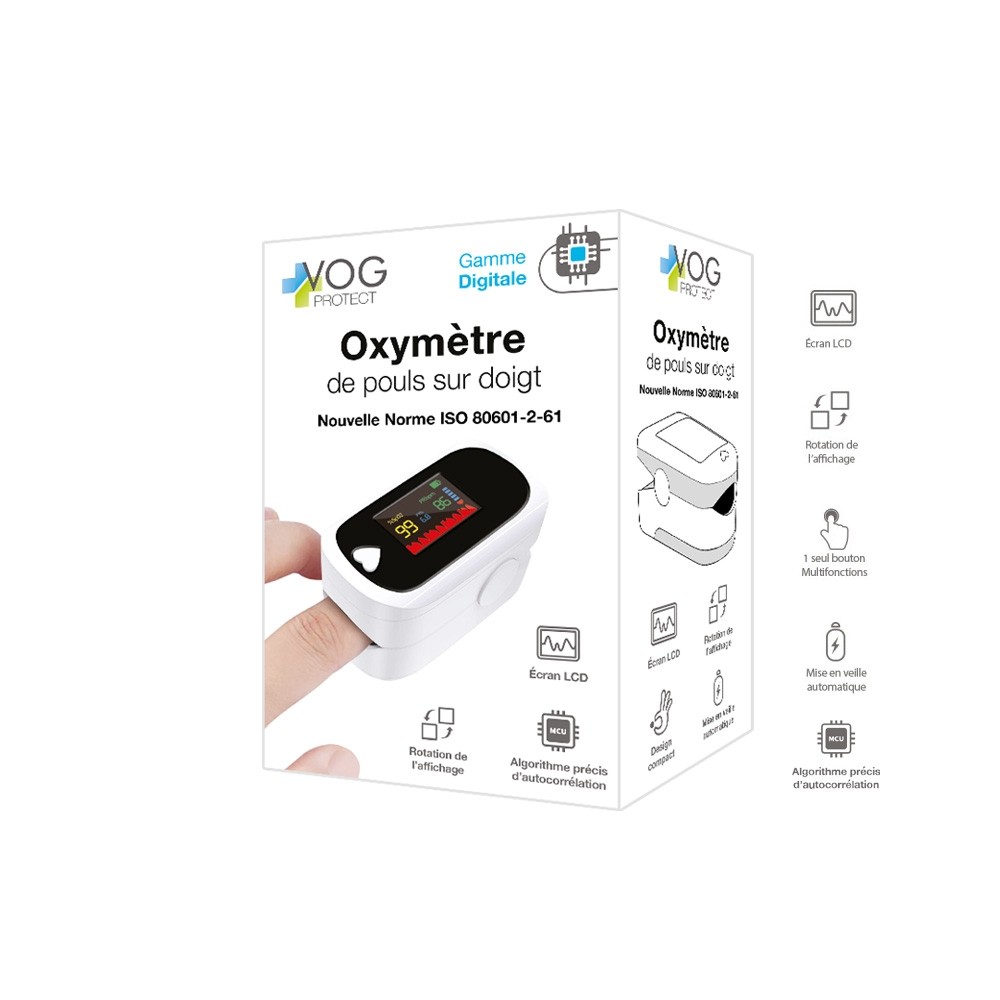 Oxymètre de pouls sur doigt P08 Vog protect - norme ISO 80601-2-61 - blanc