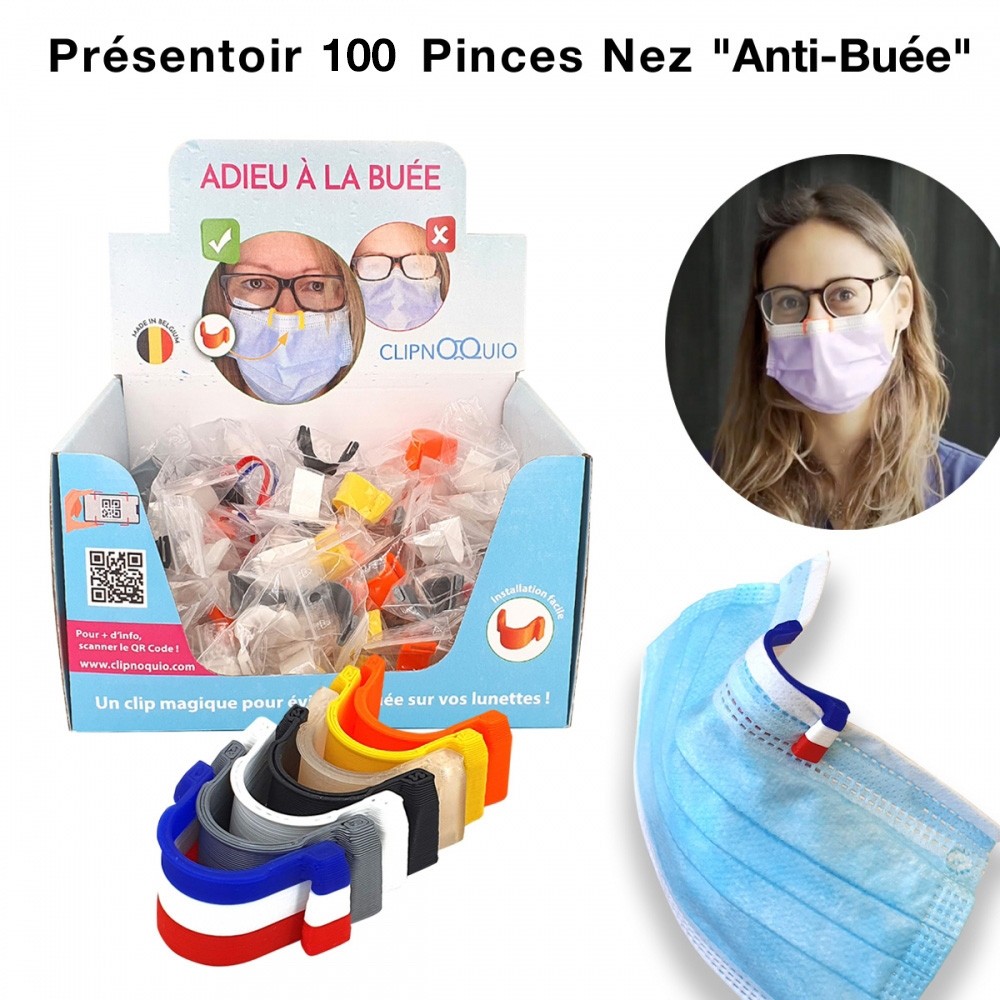 Présentoir de 100 pinces nez anti buée - couleurs assorties