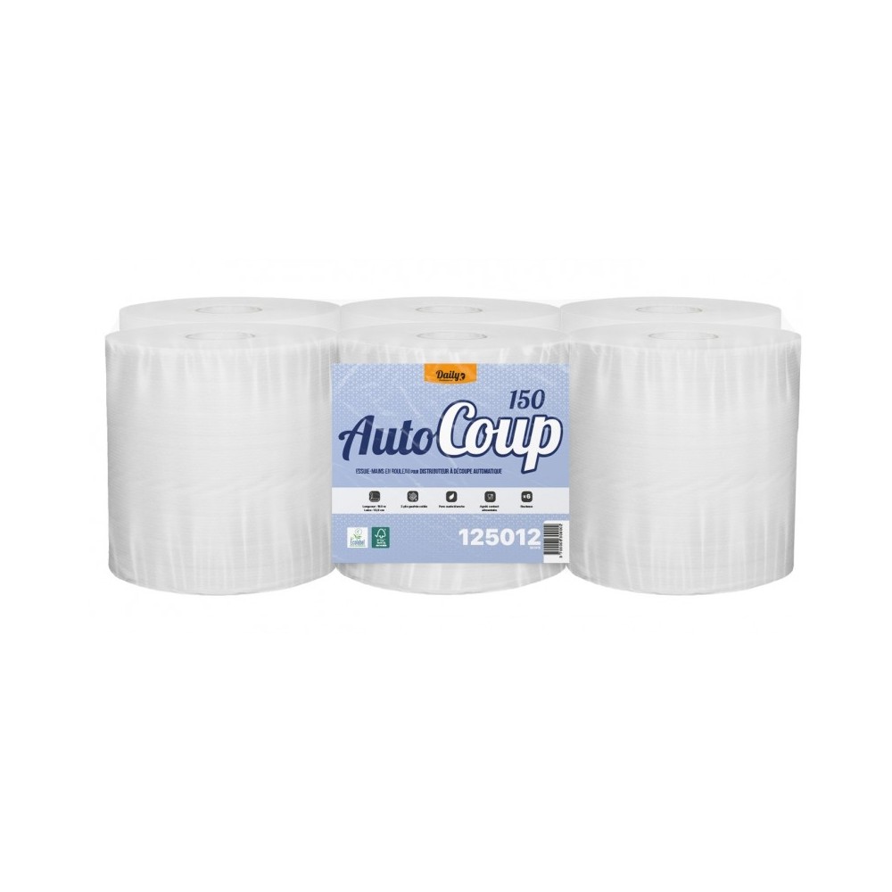 AUTOCOUP 150 Essuie-mains p. ouate Ecolabel blanc 150m - Ct de 6