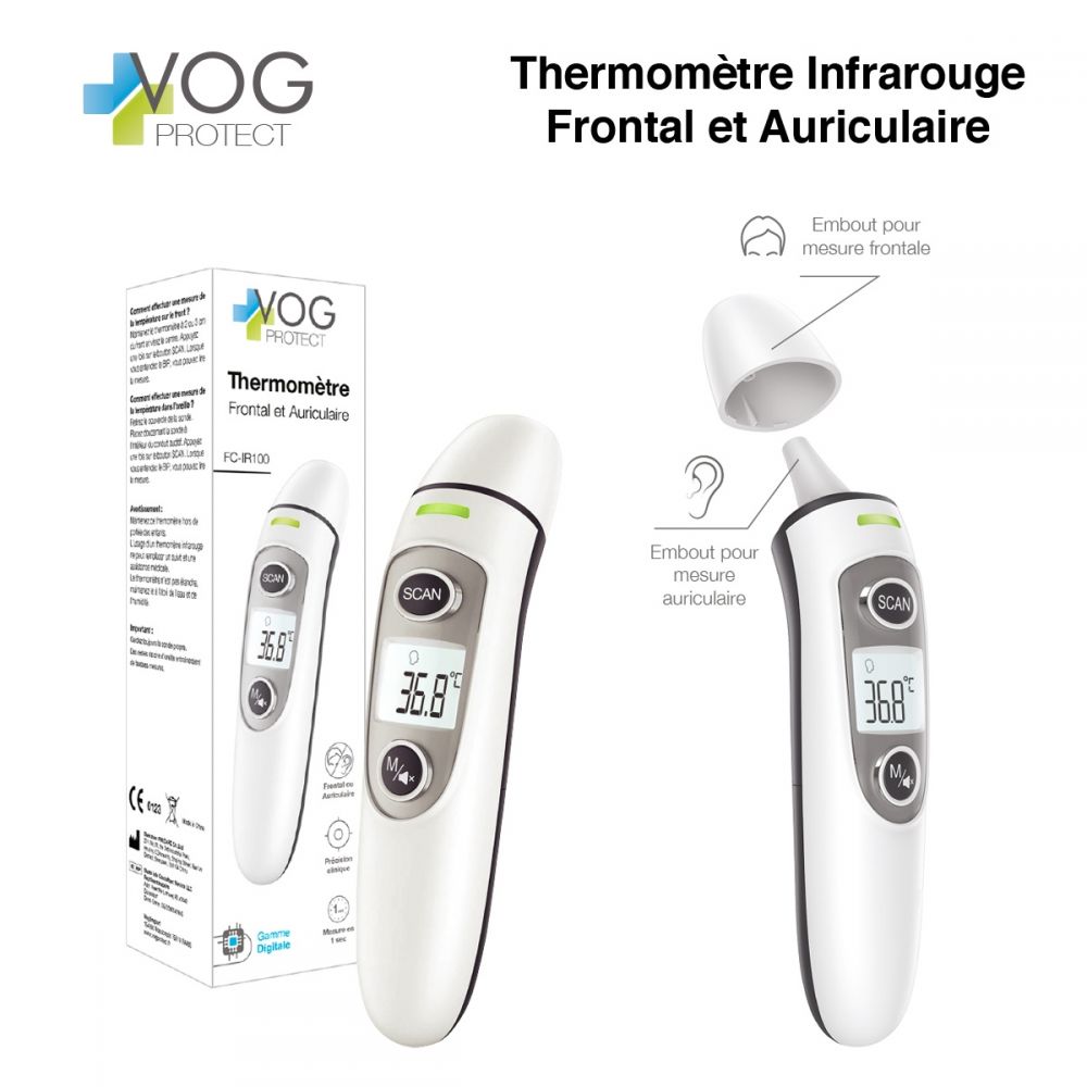 TD® Thermomètre Frontal et Auriculaire Infrarouge Affichage