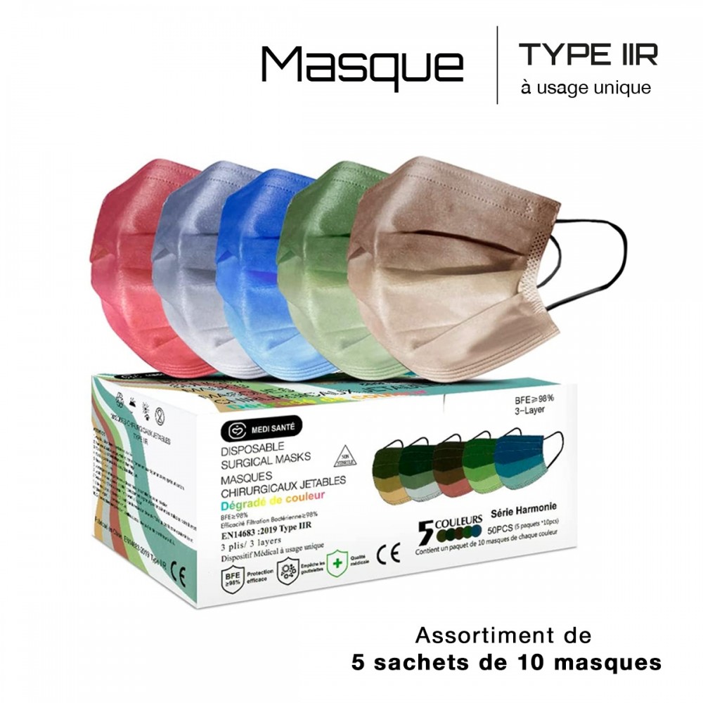 VOG Masque Chirurgical Adulte Bleu Foncé Type IIR boite de 10