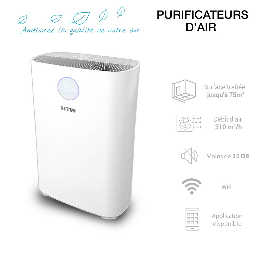 Purificateur d'Air HTW capacité 310 m3 Par heure avec application Wifi et  detecteur de CO2