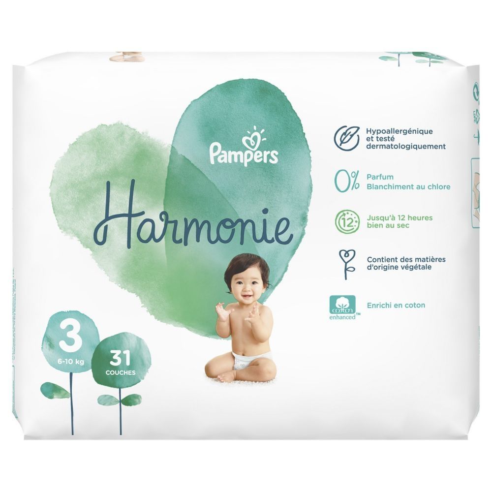 Couches Pampers Harmonie taille 3 - Paquet de 31 couches