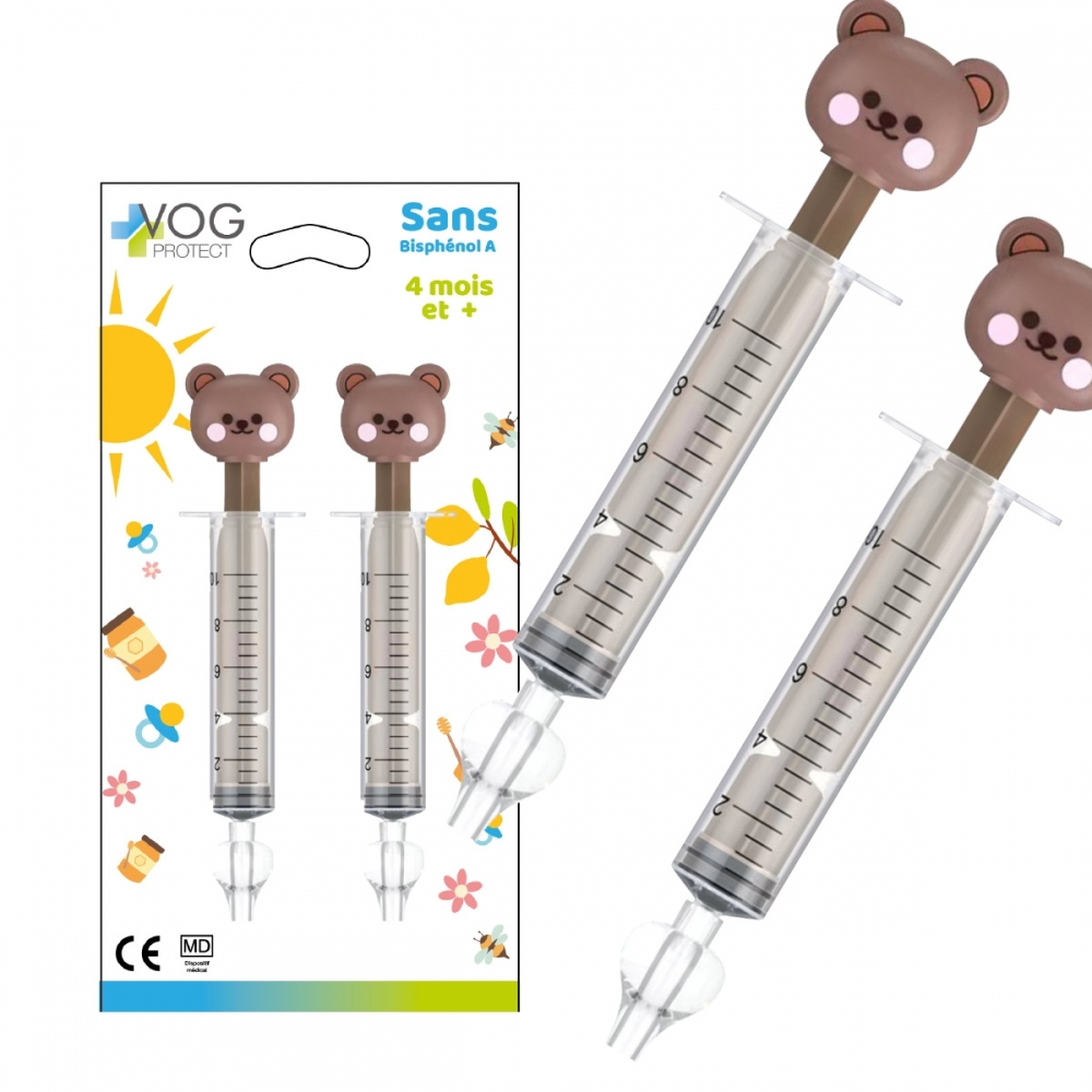 Pack de 2 Mouches Bebes Seringue Nasale Bebe 10 ML - Motif ours