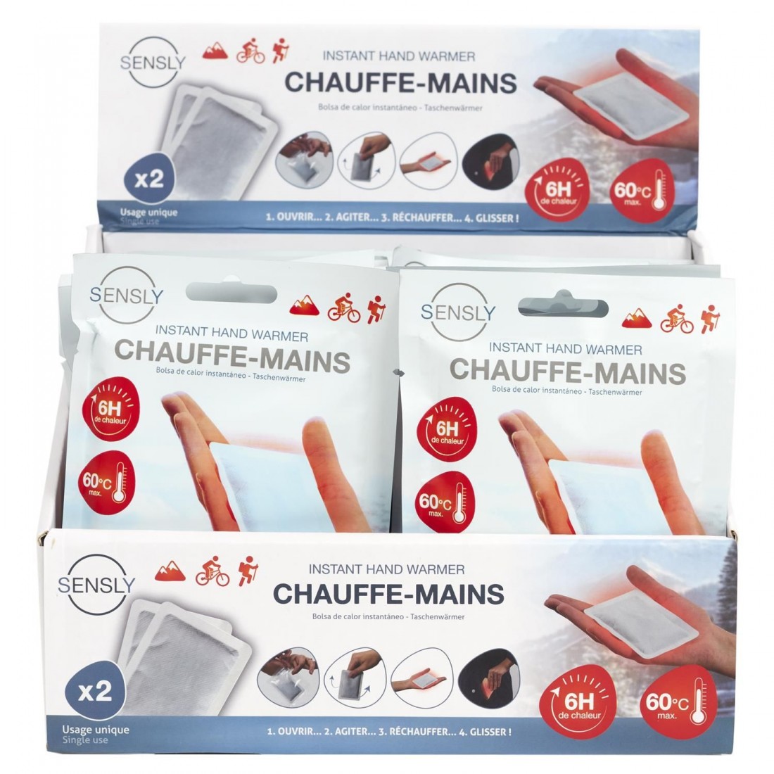 Présentoir de 24 poches chauffantes à usage unique
