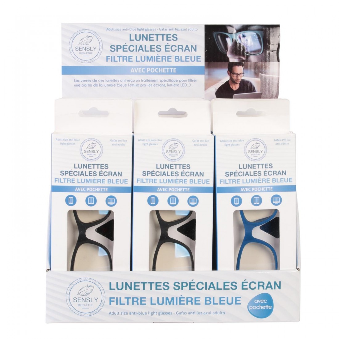 Présentoir de 12 lunettes anti lumière bleu