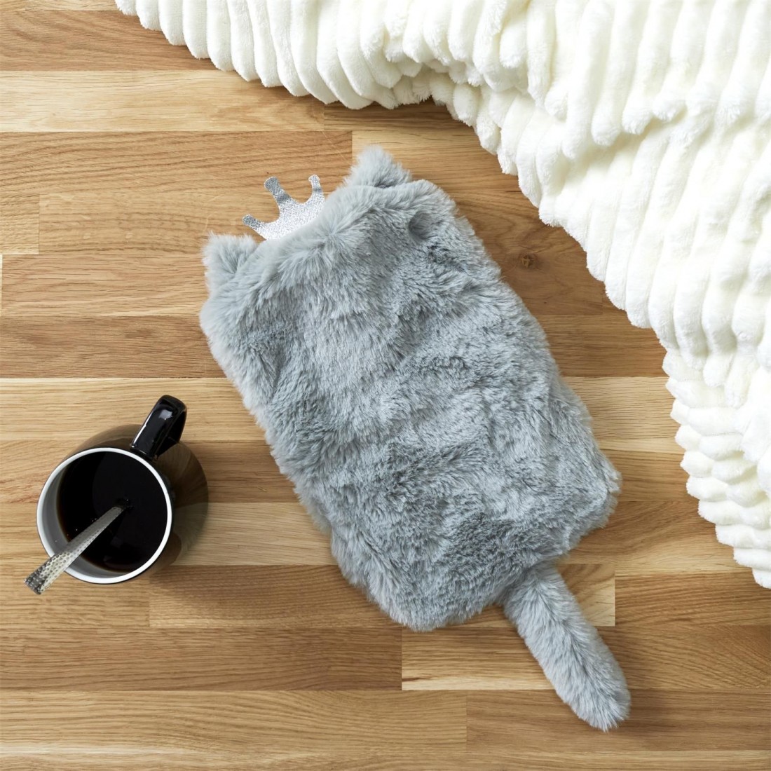 Bouillotte animal 1L - toucher doux - Souris grise avec couronne.