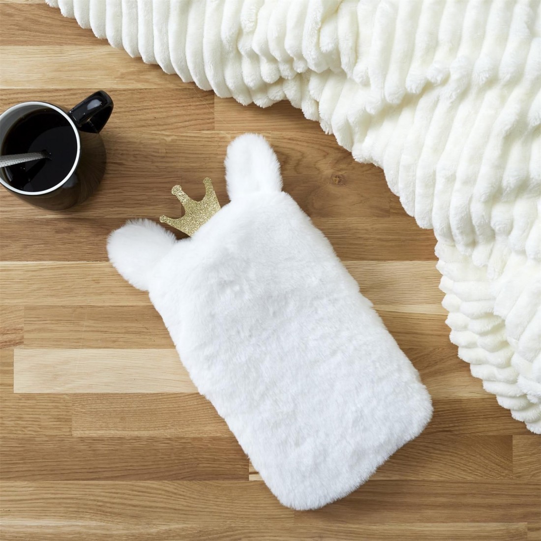 Bouillotte animal 1L - toucher doux - Lapin blanc avec couronne