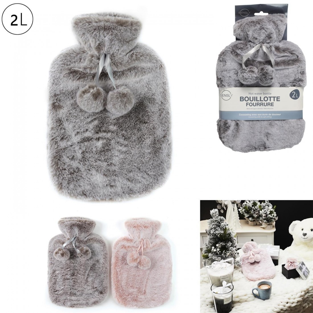BOUILLOTTE FOURRURE 2L ROSE - colis 12