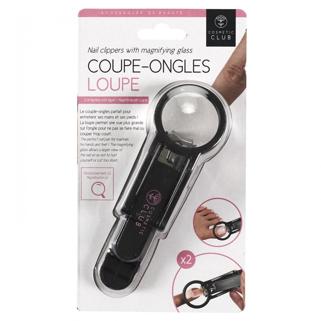 COUPE ONGLES LOUPE - Assortiment rose et noir - colisage 24