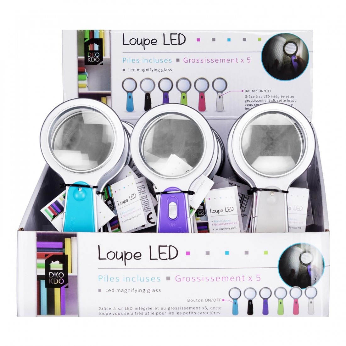 Presentoir de 24 loupes Led Grossissement X5