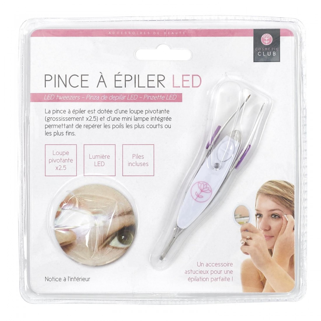 PINCE A EPILER A LED + LOUPE PIVOTANTE