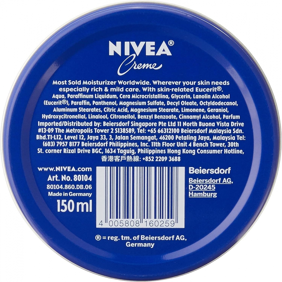 Creme Nivea Pot Bleu contenance 150 ml