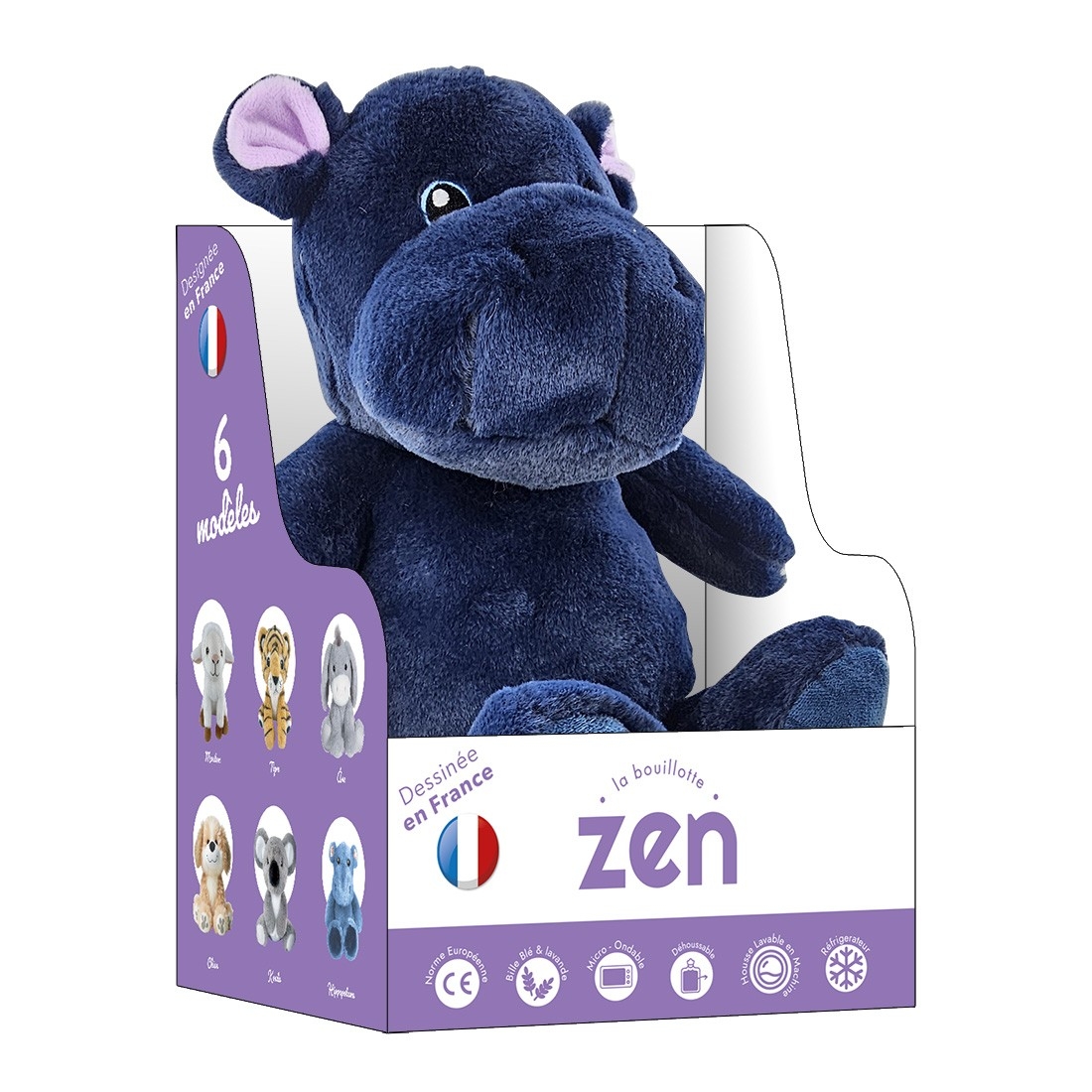 Bouillotte peluche dehoussable 25cm + sachet lavande - HIPPOPOTAME