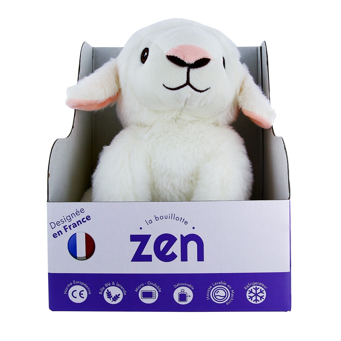 Bouillotte peluche dehoussable 25cm + sachet lavande - MOUTON