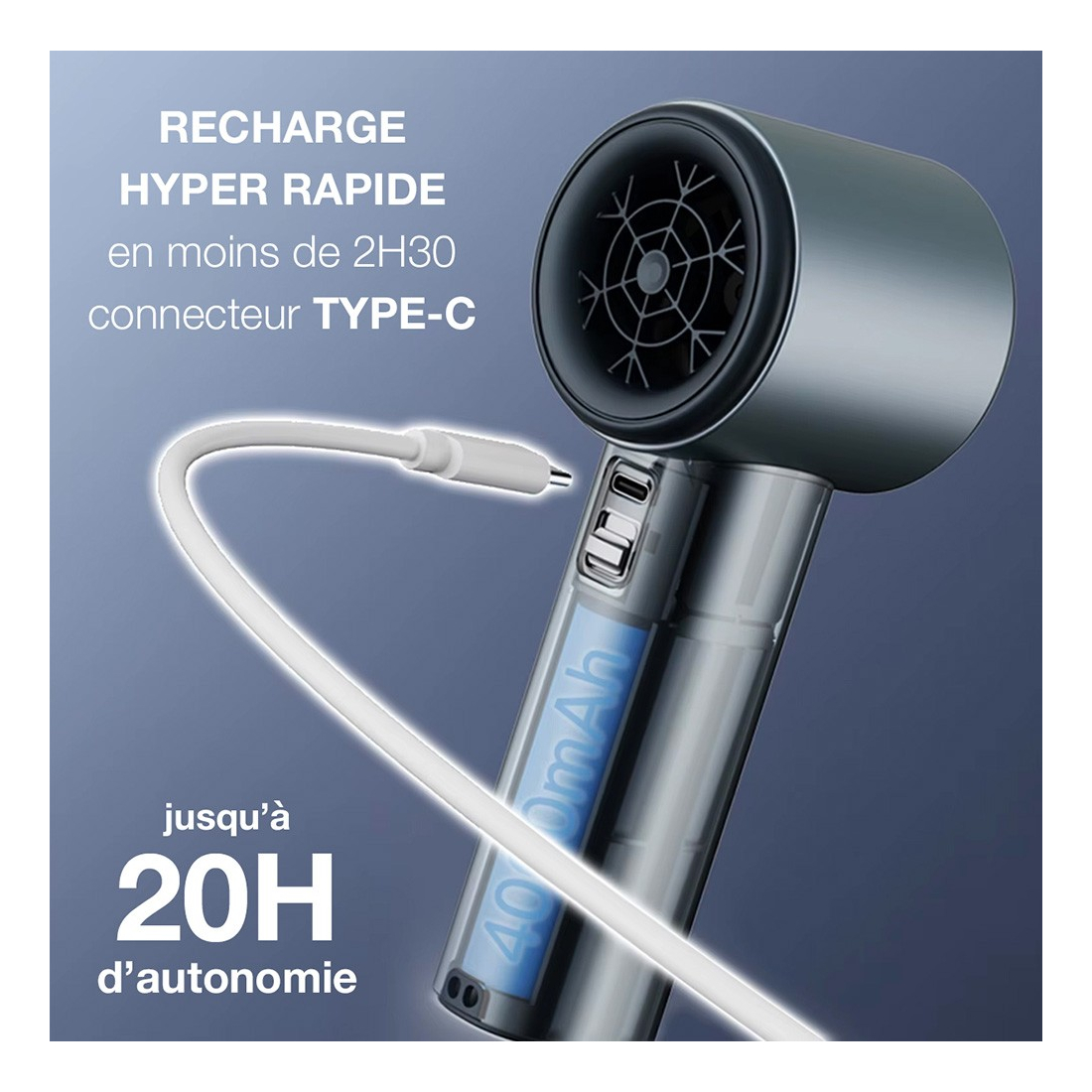 Ventilateur Turbo Fan Batterie 4000 mah couleur Blanc
