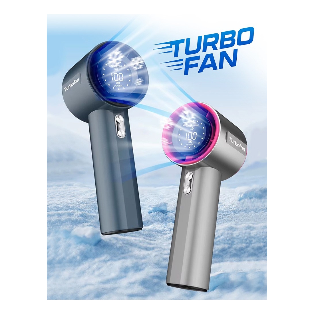 Ventilateur Turbo Fan Batterie 4000 mah couleur Gris/Cercle Rose