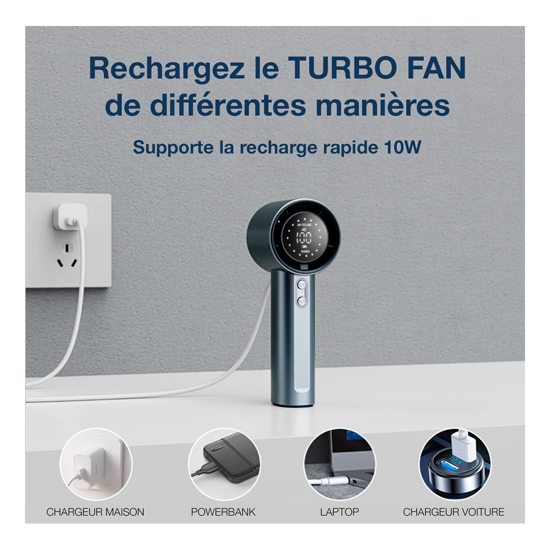 Ventilateur Turbo Fan Batterie 4000 mah couleur Gris/Cercle Rose