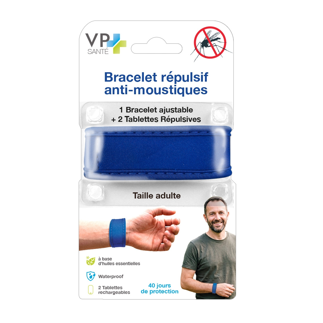 Bracelet anti moustique rechargeable adulte - bleu