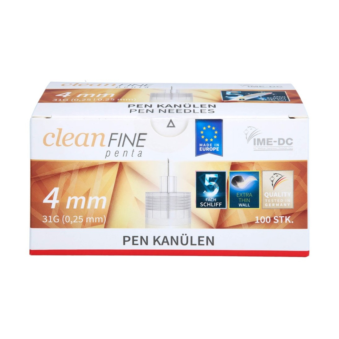 Aiguilles pour stylos à insuline 5 biseaux Cleanfine 4mm 31G 0.25mm