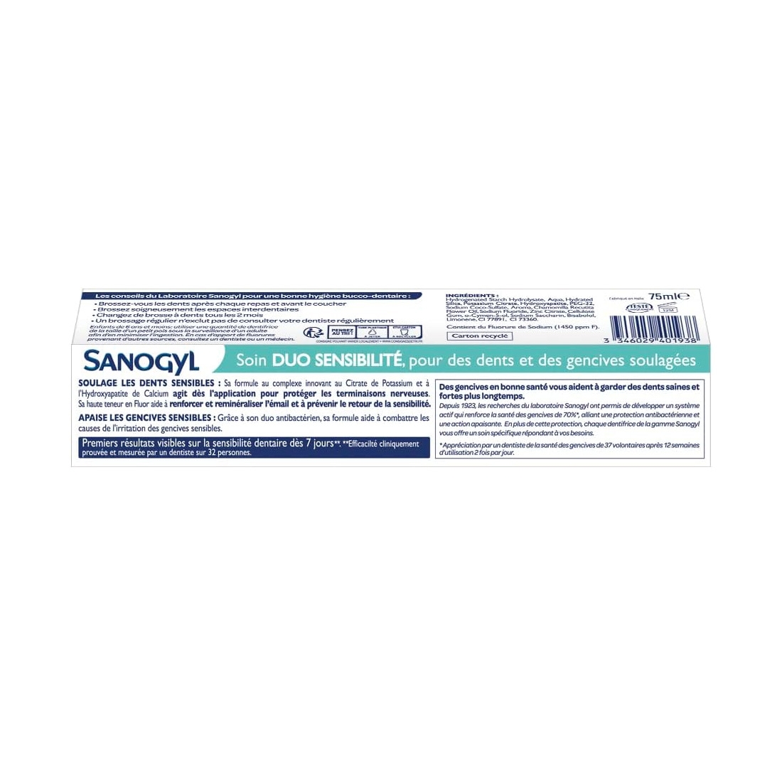 Dentififrice Sanogyl 75ml soin duo sensibilité