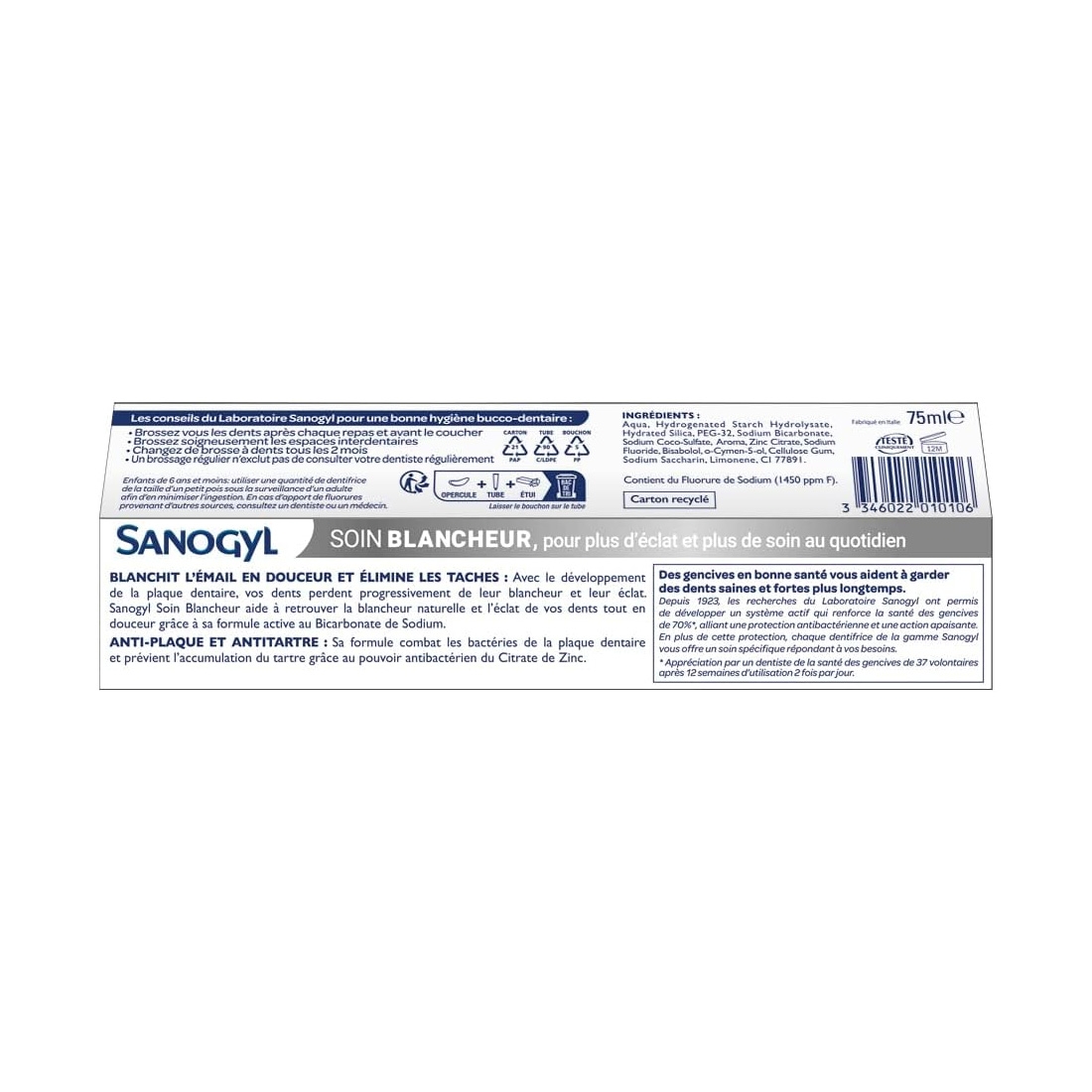 Dentifrice Sanogyl 75ml soin blancheur