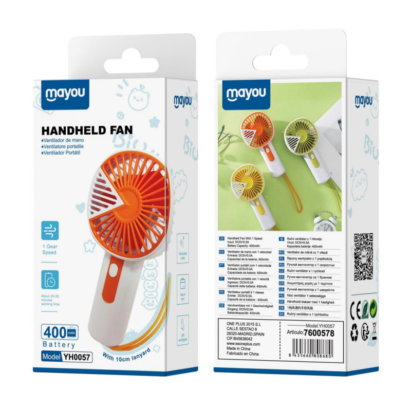 Mini ventilateur portable avec batterie 400mAh - Orange