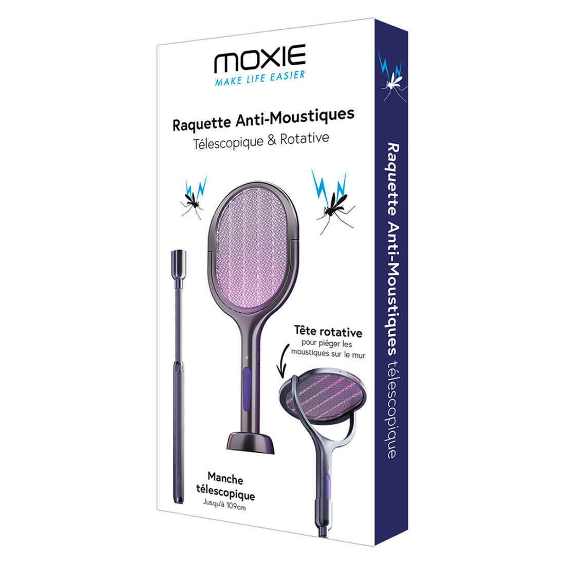 Raquette électrique anti-moustiques télescopique et rotative