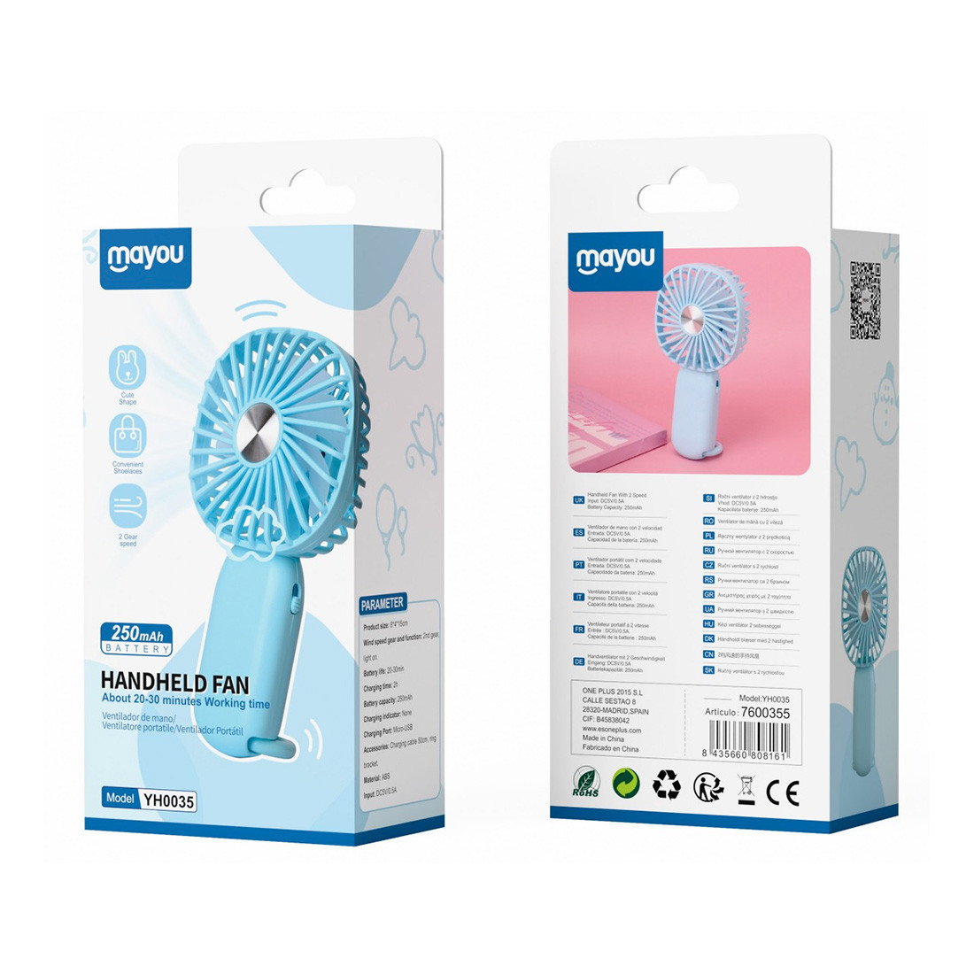Mini ventilateur 250mAh - bleu