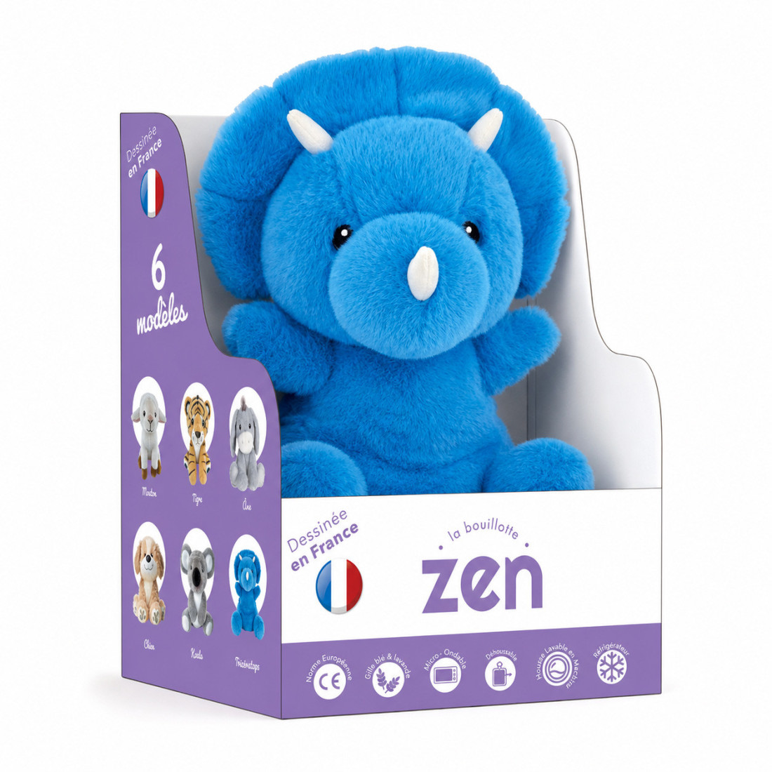 Bouillotte peluche dehoussable 25cm + sachet - TRICERATOP
