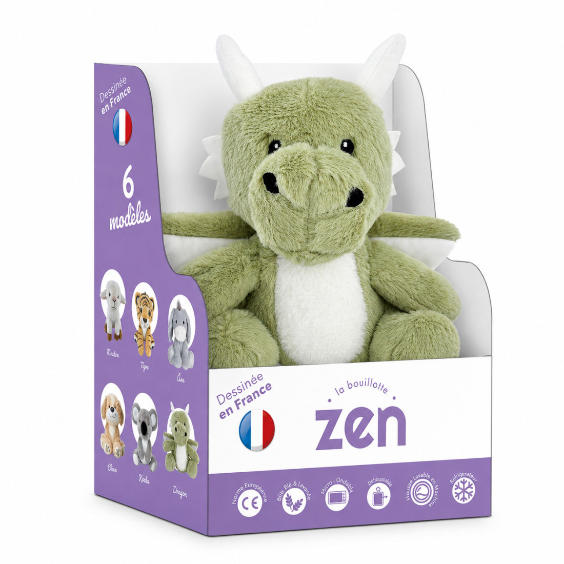 Bouillotte peluche dehoussable 25cm + sachet - DRAGON