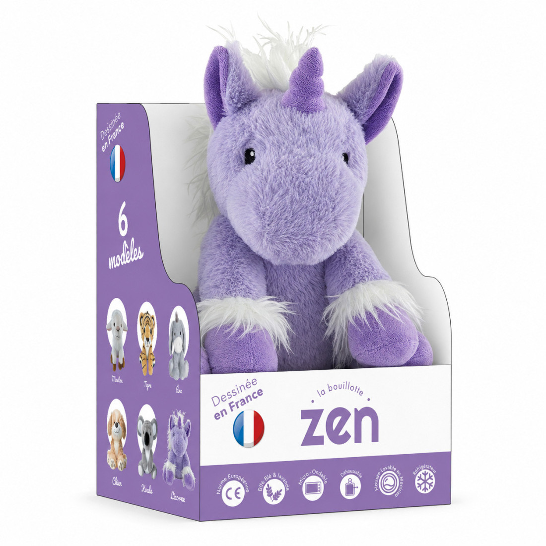 Bouillotte peluche dehoussable 25cm + sachet - LICORNE