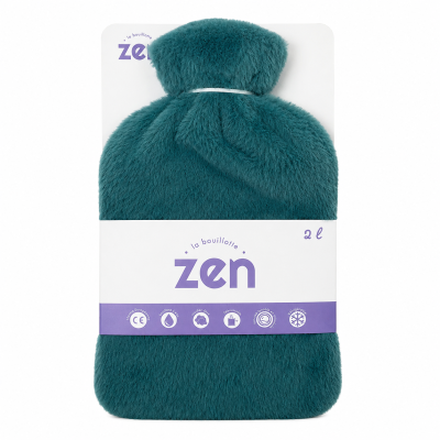 Bouillotte caoutchouc naturel 2L + revetement fourrure - vert
