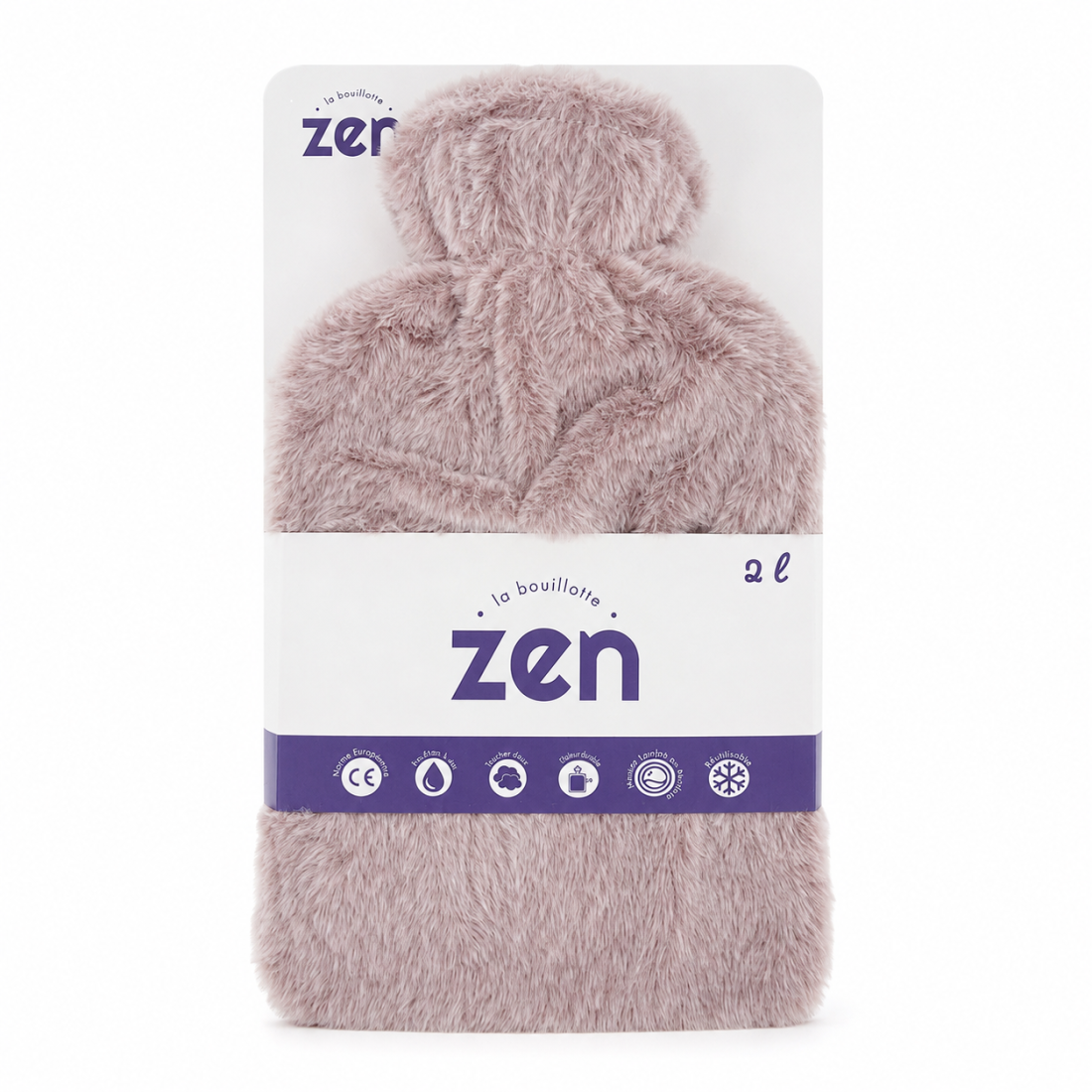 Bouillotte caoutchouc naturel 2L + revetement fourrure - rose