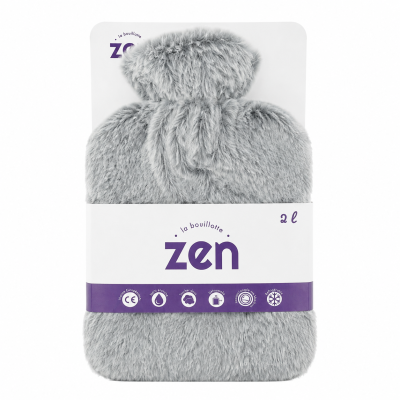 Bouillotte caoutchouc naturel 2L + revetement fourrure - gris