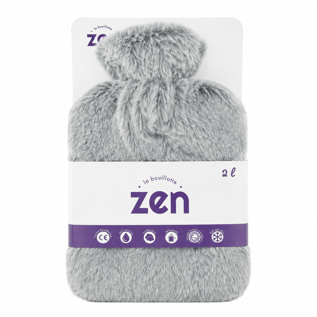 Bouillotte caoutchouc naturel 2L + revetement fourrure - gris