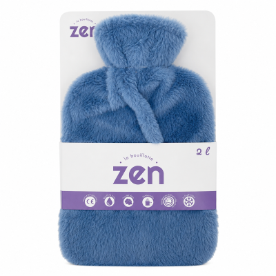 Bouillotte caoutchouc naturel 2L + revetement fourrure - bleu