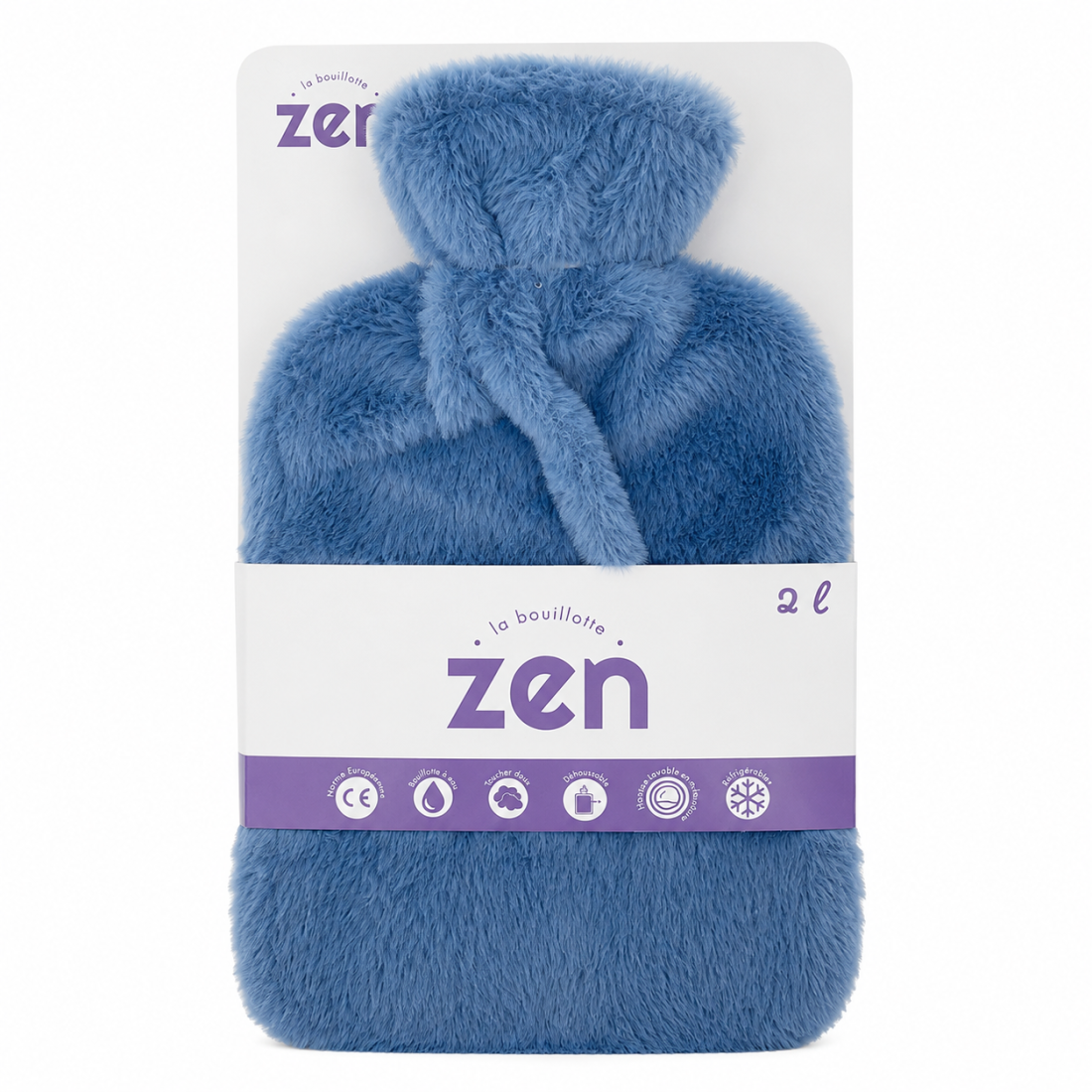 Bouillotte caoutchouc naturel 2L + revetement fourrure - bleu