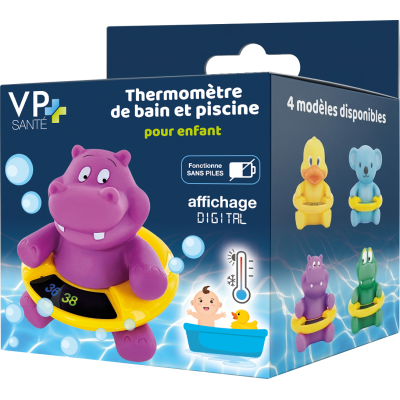Thermomètre de bain sans pile thermosensible - Hippopotame