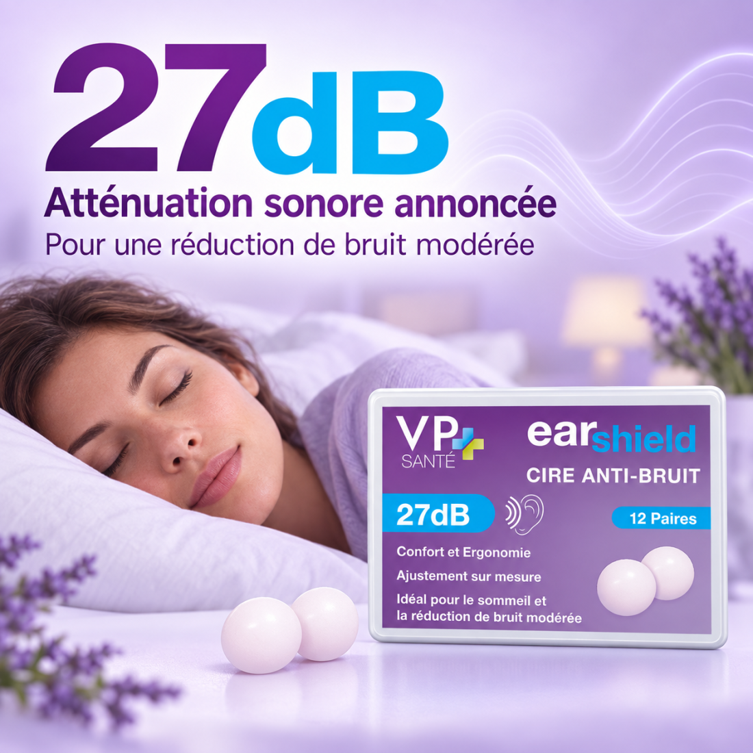 Earshield VP Santé — Cire anti-bruit 27 dB — 12 paires
