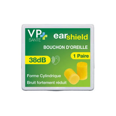 Earshield VP Santé — Bouchons d’oreilles cylindriques — 38 dB — 1 paire