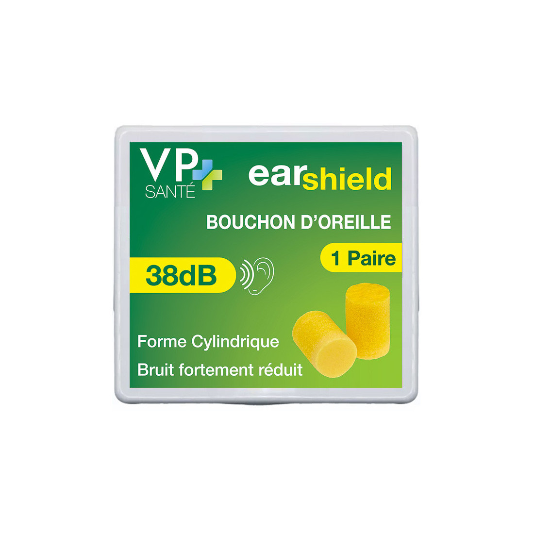 Earshield VP Santé — Bouchons d’oreilles cylindriques — 38 dB — 1 paire