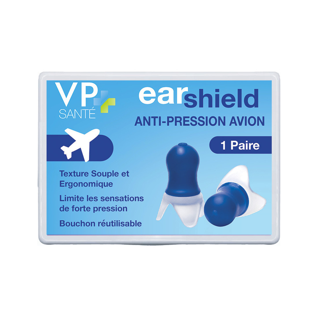 Earshield VP Santé — Bouchons d’oreilles anti-pression avion — 1 paire