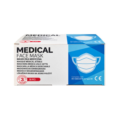 Boite de 50 Masques 3 plis Bleu Type II R - 1 sachet de 50 masques