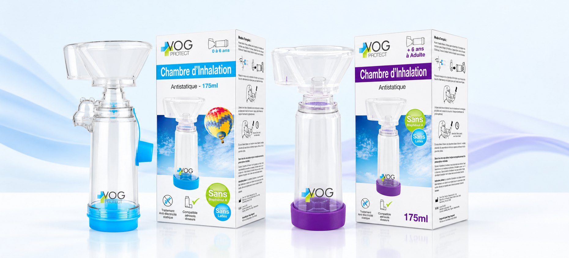 Chambres d'inhalation VOG Protect antistatiques – enfant et adulte