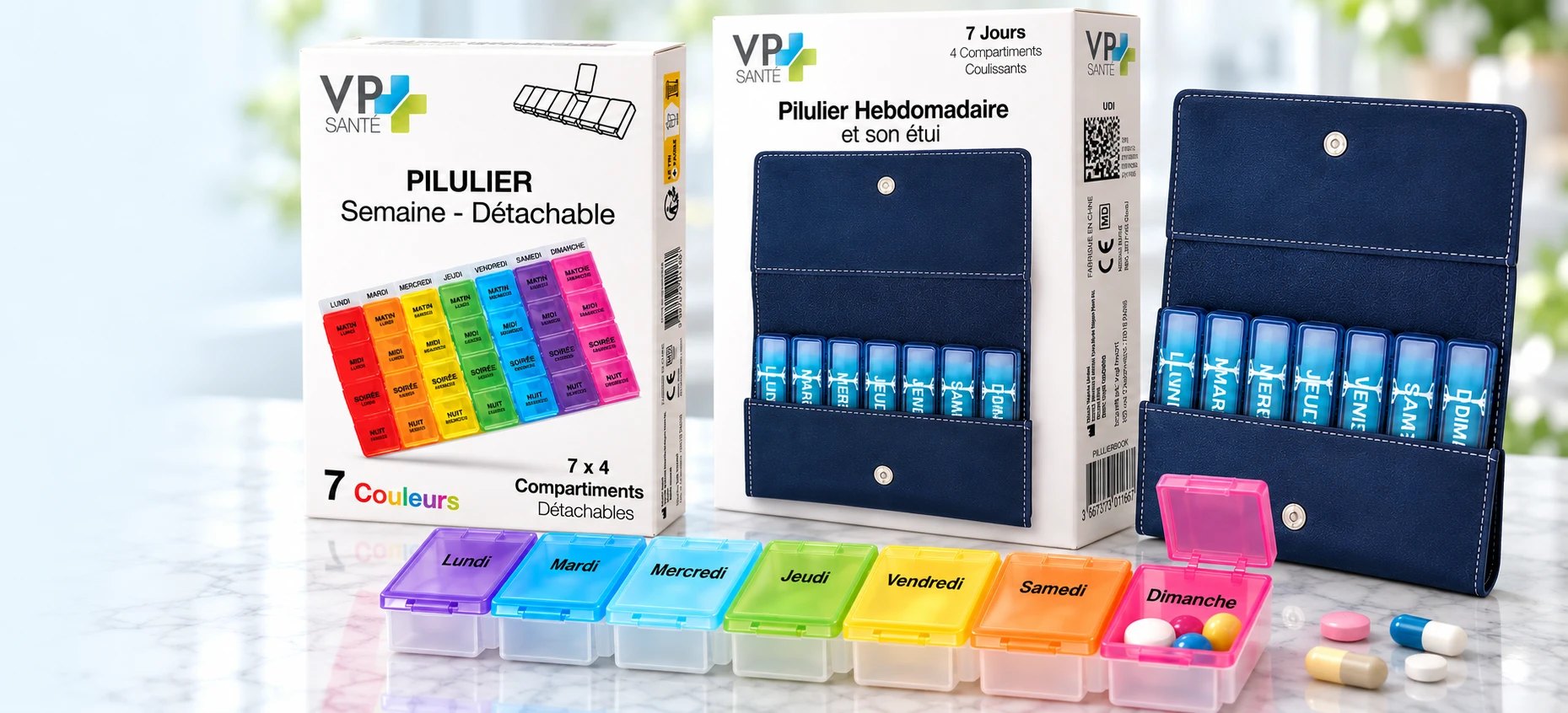 Piluliers semainiers VP Santé – 7 jours, matin, midi, soir et nuit